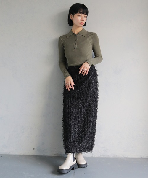 シェリエ sheller ポケットデザインセーター ブラックリブニット