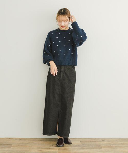 ITEMS URBANRESEARCH（アイテムズ アーバンリサーチ）の「ハートモチーフニットプルオーバー（ニット/セーター・レディース・ベージュ/ネイビー/グレー・FREE）」の7枚目の写真