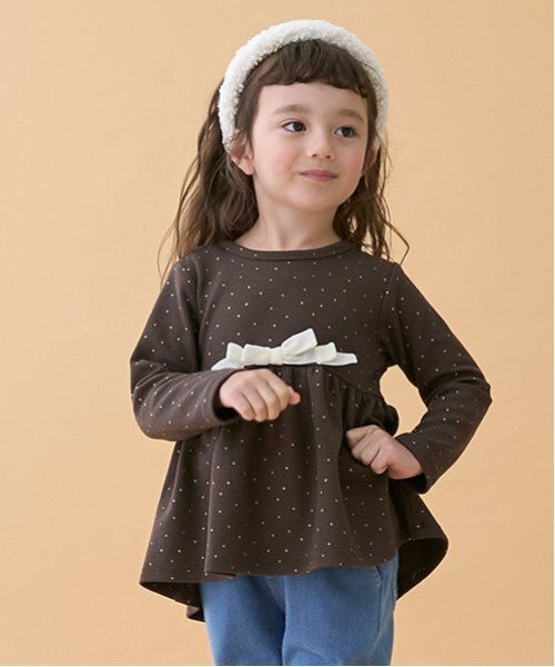 petit main（プティマイン）の「【スマイル/防汚】リボンカットチュニック（チュニック・キッズ・ライトピンク/アイボリー/ダークブラウン/ピンク/ライトグリーン・80ｃｍ/90cm/100cm/110cm/120cm/130cm）」の3枚目の写真