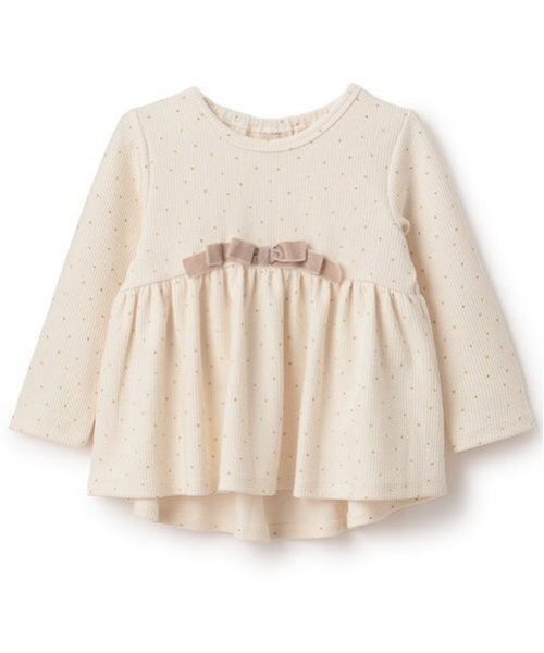 petit main（プティマイン）の「【スマイル/防汚】リボンカットチュニック（チュニック・キッズ・ライトピンク/アイボリー/ダークブラウン/ピンク/ライトグリーン・80ｃｍ/90cm/100cm/110cm/120cm/130cm）」の2枚目の写真