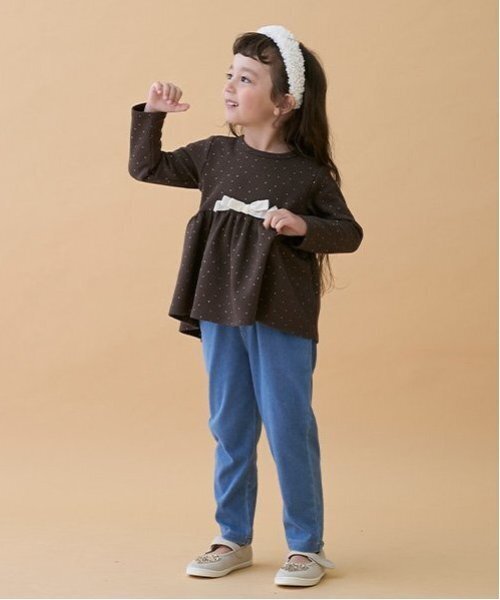 petit main（プティマイン）の「【スマイル/防汚】リボンカットチュニック（チュニック・キッズ・ライトピンク/アイボリー/ダークブラウン/ピンク/ライトグリーン・80ｃｍ/90cm/100cm/110cm/120cm/130cm）」の14枚目の写真