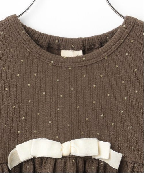 petit main（プティマイン）の「【スマイル/防汚】リボンカットチュニック（チュニック・キッズ・ライトピンク/アイボリー/ダークブラウン/ピンク/ライトグリーン・80ｃｍ/90cm/100cm/110cm/120cm/130cm）」の11枚目の写真