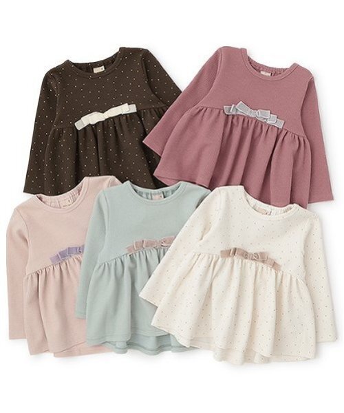 petit main（プティマイン）の「【スマイル/防汚】リボンカットチュニック（チュニック・キッズ・ライトピンク/アイボリー/ダークブラウン/ピンク/ライトグリーン・80ｃｍ/90cm/100cm/110cm/120cm/130cm）」の8枚目の写真