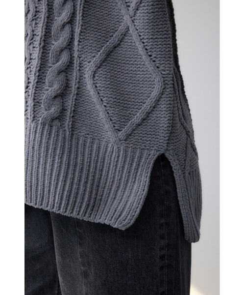 セール】シェニールケーブルVネックロングニットトップス（ニット