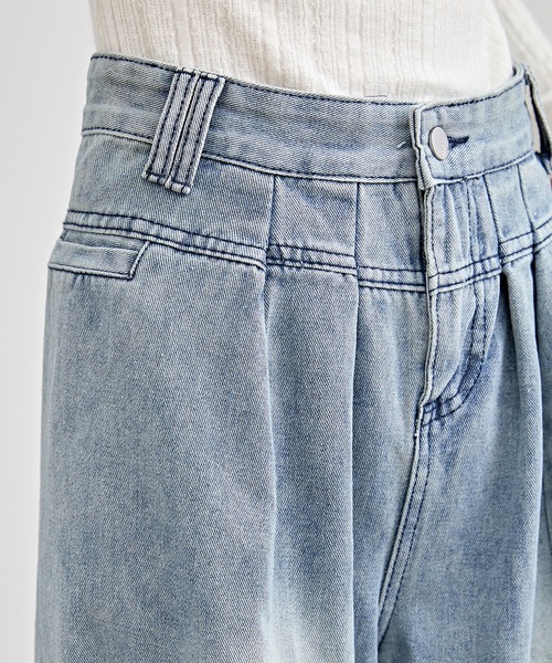 セール】ハイウエスト タック ワイド デニム パンツ（デニム