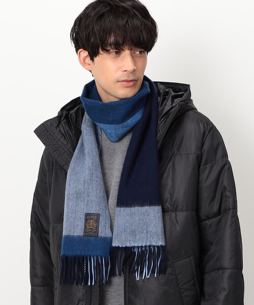 COMME CA ISM(コムサイズム)の「【ウールカシミヤ】 ブロックチェック マフラー(マフラー・メンズ・ネイビー/ボルドー/ブラック・FREE)」の2枚目の写真
