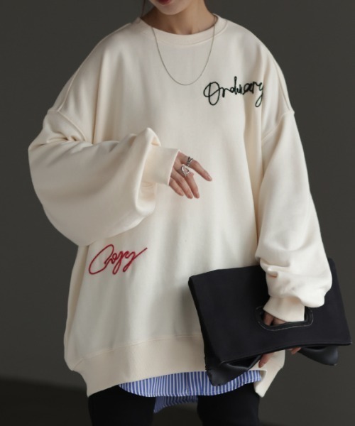 HUG.U(ハグユー)の「ロゴ刺繍スウェット(スウェット・レディース・ブラック/ホワイト・FREE)」の2枚目の写真