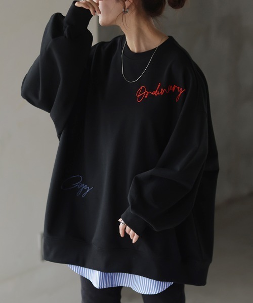 HUG.U(ハグユー)の「ロゴ刺繍スウェット(スウェット・レディース・ブラック/ホワイト・FREE)」の1枚目の写真