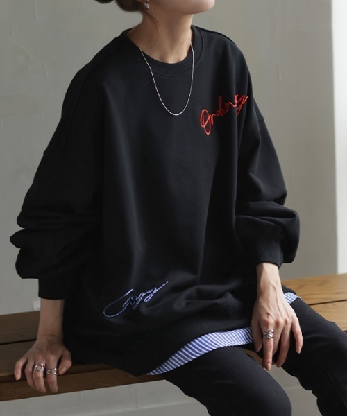 HUG.U(ハグユー)の「ロゴ刺繍スウェット(スウェット・レディース・ブラック/ホワイト・FREE)」の9枚目の写真