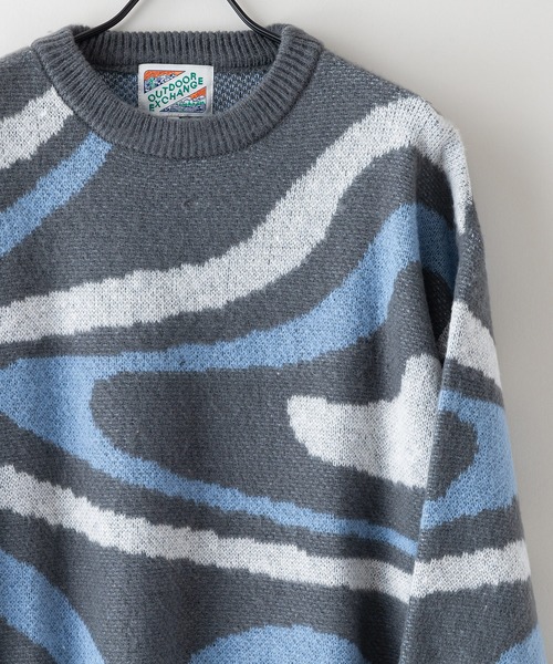 【セール】【OUTDOOR EXCHANGE/アウトドアエクスチェンジ】レトロ マーブル柄 クルーネック ニット（ニット/セーター）｜OUTDOOR EXCHANGE（アウトドアエクスチェンジ）