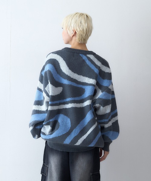 【セール】【OUTDOOR EXCHANGE/アウトドアエクスチェンジ】レトロ マーブル柄 クルーネック ニット（ニット/セーター）｜OUTDOOR EXCHANGE（アウトドアエクスチェンジ）