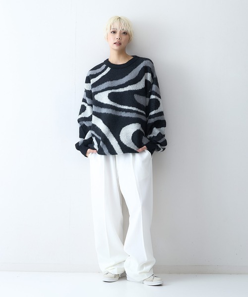 【セール】【OUTDOOR EXCHANGE/アウトドアエクスチェンジ】レトロ マーブル柄 クルーネック ニット（ニット/セーター）｜OUTDOOR EXCHANGE（アウトドアエクスチェンジ）