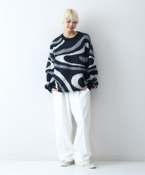 【セール】【OUTDOOR EXCHANGE/アウトドアエクスチェンジ】レトロ マーブル柄 クルーネック ニット（ニット/セーター）｜OUTDOOR EXCHANGE（アウトドアエクスチェンジ）