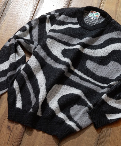 【セール】【OUTDOOR EXCHANGE/アウトドアエクスチェンジ】レトロ マーブル柄 クルーネック ニット（ニット/セーター）｜OUTDOOR EXCHANGE（アウトドアエクスチェンジ）