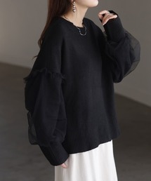 袖チュールニット