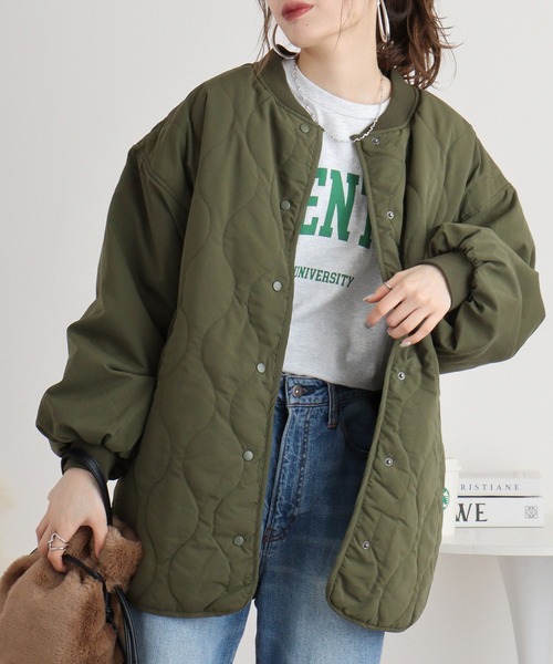 mitis（ミティス）の「mitis ポリピーチ ウェーブキルトパイピングブルゾン（ブルゾン・レディース・ブラック/カーキ/アイボリー/ベージュ・M）」の4枚目の写真