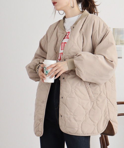 mitis（ミティス）の「mitis ポリピーチ ウェーブキルトパイピングブルゾン（ブルゾン・レディース・ブラック/カーキ/アイボリー/ベージュ・M）」の15枚目の写真