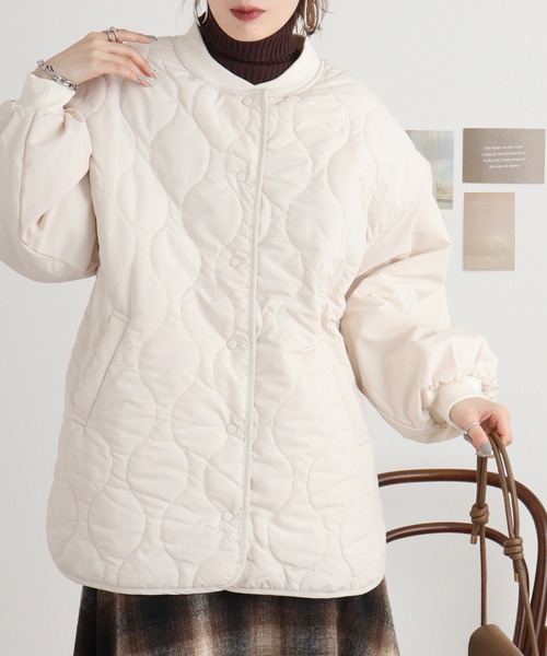 mitis（ミティス）の「mitis ポリピーチ ウェーブキルトパイピングブルゾン（ブルゾン・レディース・ブラック/カーキ/アイボリー/ベージュ・M）」の8枚目の写真