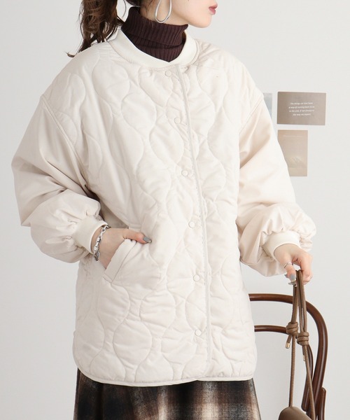 mitis（ミティス）の「mitis ポリピーチ ウェーブキルトパイピングブルゾン（ブルゾン・レディース・ブラック/カーキ/アイボリー/ベージュ・M）」の9枚目の写真
