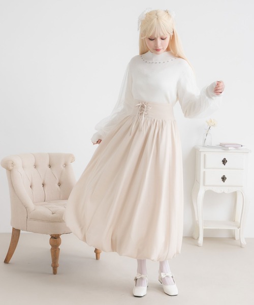 DearMyLoveRose(ディアマイラブローズ)の「レースアップバルーンロングスカート(スカート・レディース・ブラック/グレー/オフホワイト/ベビーピンク・MEDIUM/LARGE/LL/3L)」の6枚目の写真