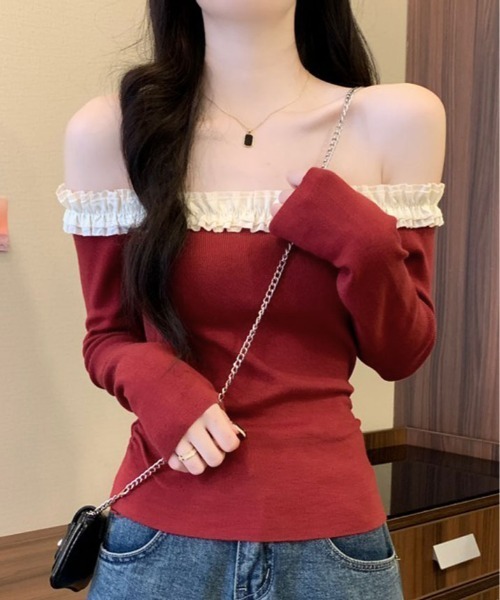 kirakiraShop(キラキラショップ)の「フリル ショルダー ショート ニット トップス(ニット/セーター・レディース・ブラウン/レッド/ベージュ/ブラック/ブラック系その他・FREE)」の20枚目の写真
