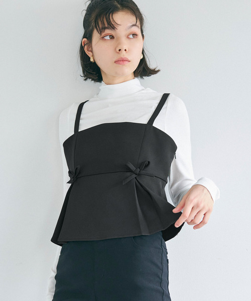 S64:新品❣️リボン キャミソール 単品 ブラック サイズ44 coca（coca）（コカ）の「ダブルクロスリボンキャミソール