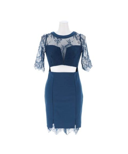 ウエストカット シアー フラワーレース 五分袖 タイト ミニドレス(ドレス)|DAZZY(デイジー) ウエストカット シアー フラワーレース 五分袖 タイト ミニドレス(ドレス)|DAZZY(デイジー)