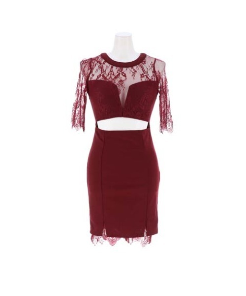 ウエストカット シアー フラワーレース 五分袖 タイト ミニドレス(ドレス)|DAZZY(デイジー) ウエストカット シアー フラワーレース 五分袖 タイト ミニドレス(ドレス)|DAZZY(デイジー)