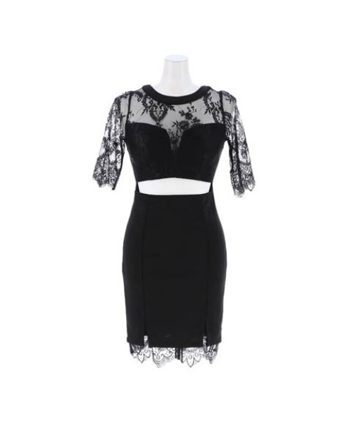 ウエストカット シアー フラワーレース 五分袖 タイト ミニドレス(ドレス)|DAZZY(デイジー) ウエストカット シアー フラワーレース 五分袖 タイト ミニドレス(ドレス)|DAZZY(デイジー)