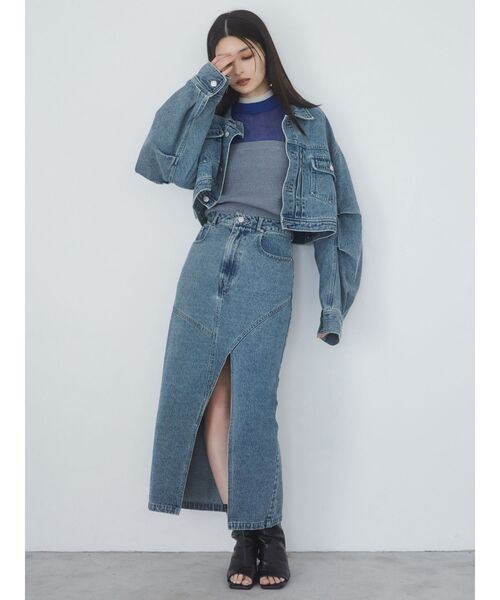 MURUA（ムルーア）の「【セット販売】デニムジャケット&ロングスカートセット（セットアップ・レディース・ブラック/ブルー/ピンク・2/1）」の4枚目の写真