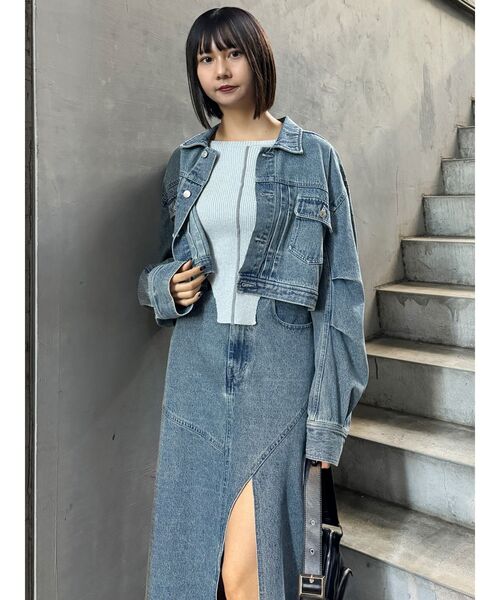 MURUA（ムルーア）の「【セット販売】デニムジャケット&ロングスカートセット（セットアップ・レディース・ブラック/ブルー/ピンク・2/1）」の14枚目の写真