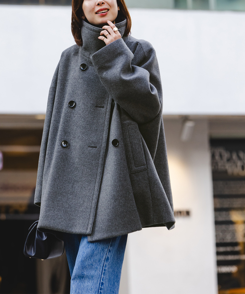 Noble(ノーブル)の「《追加》スタンドカラーオーバーコート(その他アウター・レディース・チャコールグレー/ブラック・FREE)」の9枚目の写真