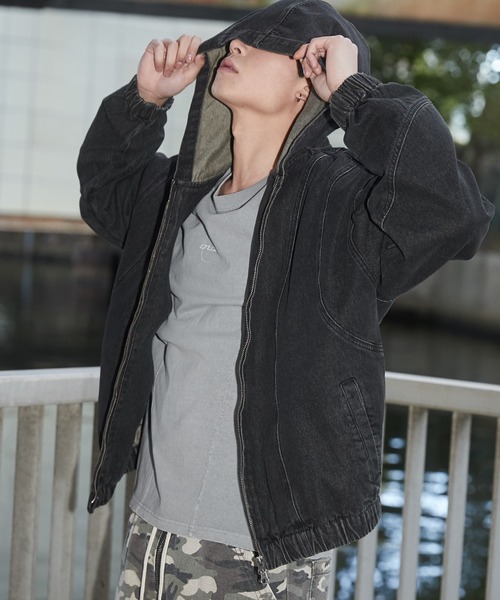 SHORT ROUND/【25年春夏新作】スウィッチングデニムフードブルゾン（デニムジャケット）｜SHORT ROUND（ショートラウンド）