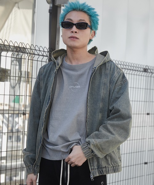 SHORT ROUND/【25年春夏新作】スウィッチングデニムフードブルゾン（デニムジャケット）｜SHORT ROUND（ショートラウンド）