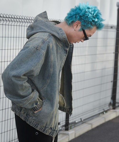 SHORT ROUND/【25年春夏新作】スウィッチングデニムフードブルゾン（デニムジャケット）｜SHORT ROUND（ショートラウンド）