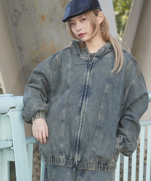 SHORT ROUND/【25年春夏新作】スウィッチングデニムフードブルゾン（デニムジャケット）｜SHORT ROUND（ショートラウンド）