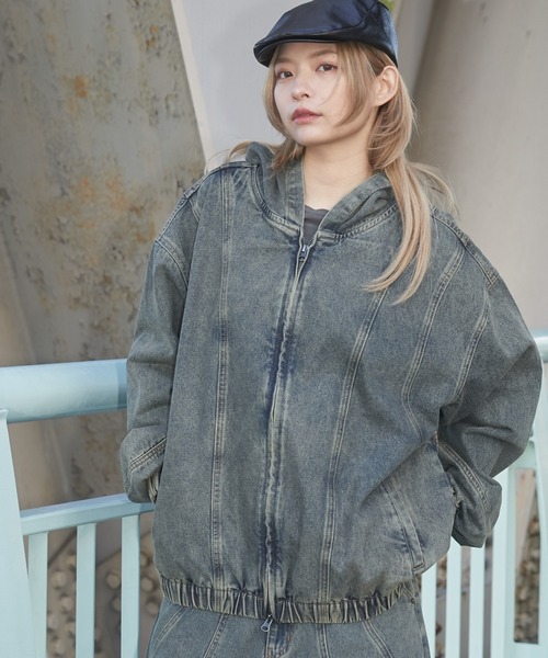 SHORT ROUND/【25年春夏新作】スウィッチングデニムフードブルゾン（デニムジャケット）｜SHORT ROUND（ショートラウンド）