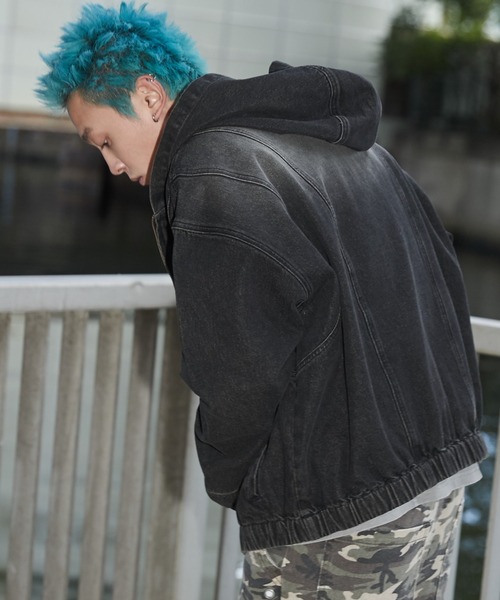 SHORT ROUND/【25年春夏新作】スウィッチングデニムフードブルゾン（デニムジャケット）｜SHORT ROUND（ショートラウンド）