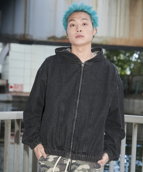 SHORT ROUND/【25年春夏新作】スウィッチングデニムフードブルゾン（デニムジャケット）｜SHORT ROUND（ショートラウンド）