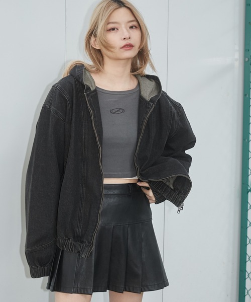 SHORT ROUND/【25年春夏新作】スウィッチングデニムフードブルゾン（デニムジャケット）｜SHORT ROUND（ショートラウンド）
