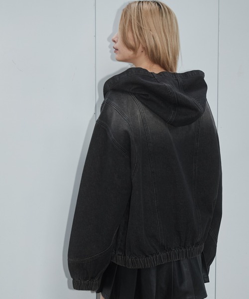 SHORT ROUND/【25年春夏新作】スウィッチングデニムフードブルゾン（デニムジャケット）｜SHORT ROUND（ショートラウンド）