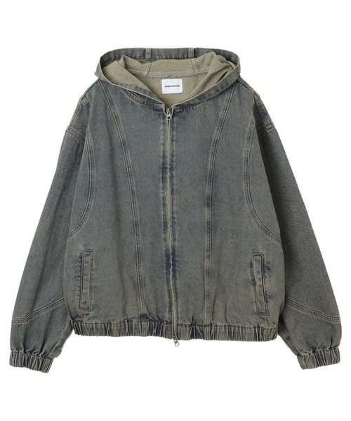 SHORT ROUND/【25年春夏新作】スウィッチングデニムフードブルゾン（デニムジャケット）｜SHORT ROUND（ショートラウンド）