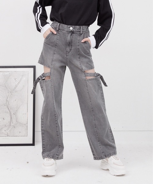 セール】PINKHUNT ピンクハント ベルト付き サイド開きデニム ロング