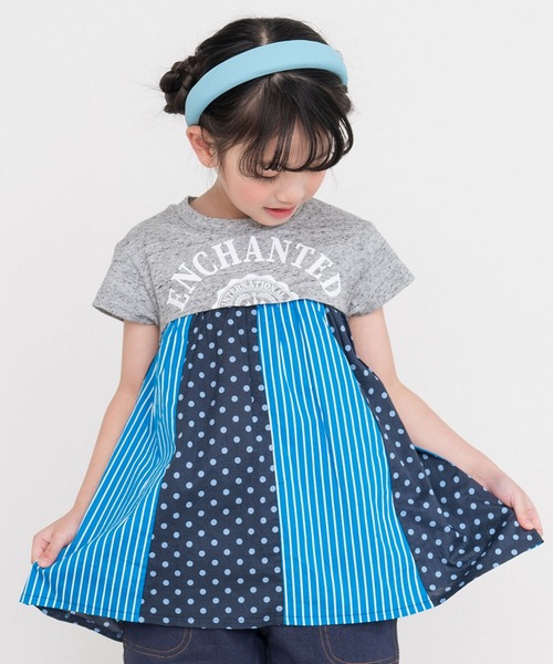 RAGMART（ラグマート）の「リメイク風パッチワークチュニック（ワンピース・キッズ・グリーン/ピンク/グレー・80ｃｍ/90cm/95cm）」の2枚目の写真