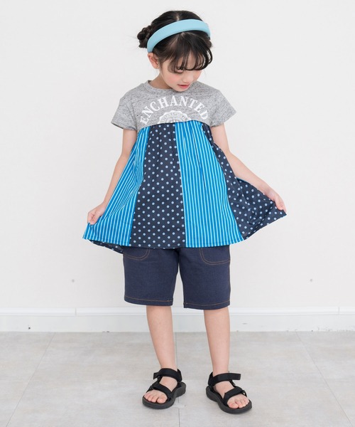 RAGMART（ラグマート）の「リメイク風パッチワークチュニック（ワンピース・キッズ・グリーン/ピンク/グレー・80ｃｍ/90cm/95cm）」の4枚目の写真