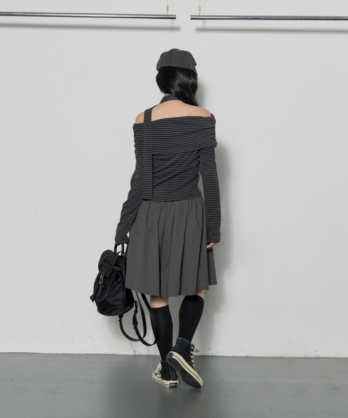 FOLLOWIN（フォロウィン）の「ストライプオフショルダー＆スカーフマフラーネクタイSET（Tシャツ/カットソー・レディース・ブラウン/ブラック・FREE）」の13枚目の写真
