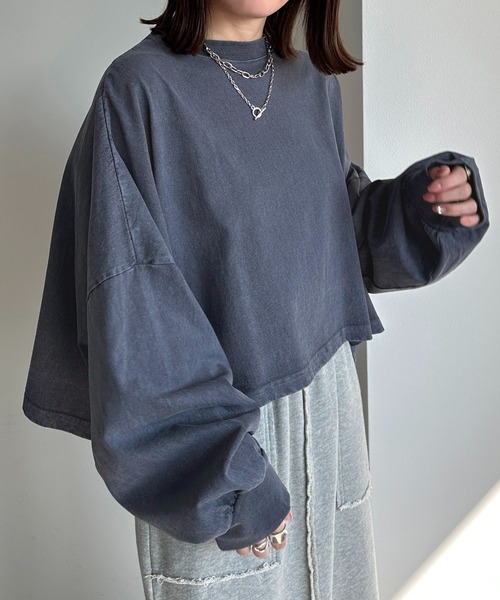 apres jour mignon（アプレジュールミニョン）の「袖ボリュームロンT（Tシャツ/カットソー・レディース・ネイビー/レッド/オフホワイト/ピンク/イエロー/ブラック系その他/ナチュラル・SMALL/X-LARGE）」の4枚目の写真