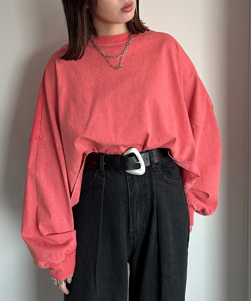 apres jour mignon（アプレジュールミニョン）の「袖ボリュームロンT（Tシャツ/カットソー・レディース・ネイビー/レッド/オフホワイト/ピンク/イエロー/ブラック系その他/ナチュラル・SMALL/X-LARGE）」の7枚目の写真