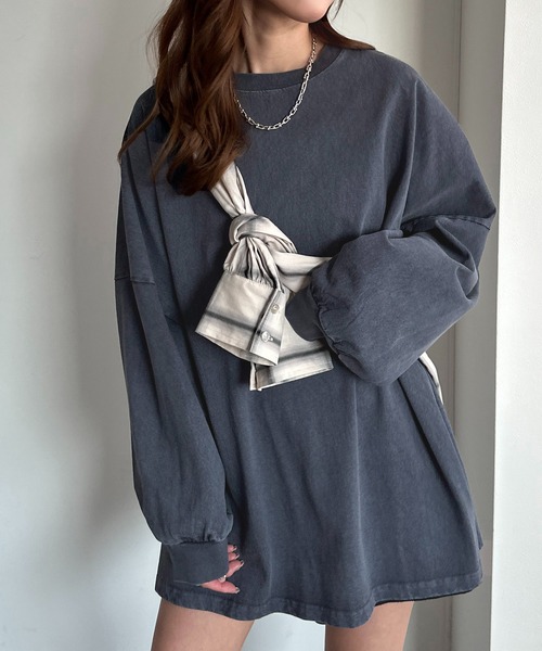 apres jour mignon（アプレジュールミニョン）の「袖ボリュームロンT（Tシャツ/カットソー・レディース・ネイビー/レッド/オフホワイト/ピンク/イエロー/ブラック系その他/ナチュラル・SMALL/X-LARGE）」の12枚目の写真