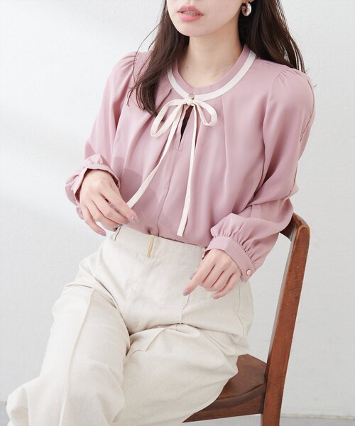natural couture(ナチュラルクチュール)の「リボン付きマルチWAYブラウス(シャツ/ブラウス・レディース・グレー/アイボリー/ピンク/ブルー/ネイビー・FREE)」の5枚目の写真